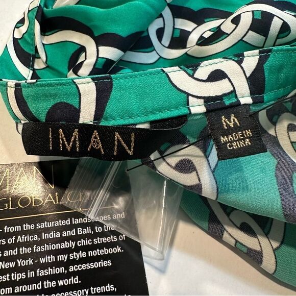 Iman Green Tunic Top Asymmetrical Hem Chainlink Print Size M NWT - Picture 8 of 11